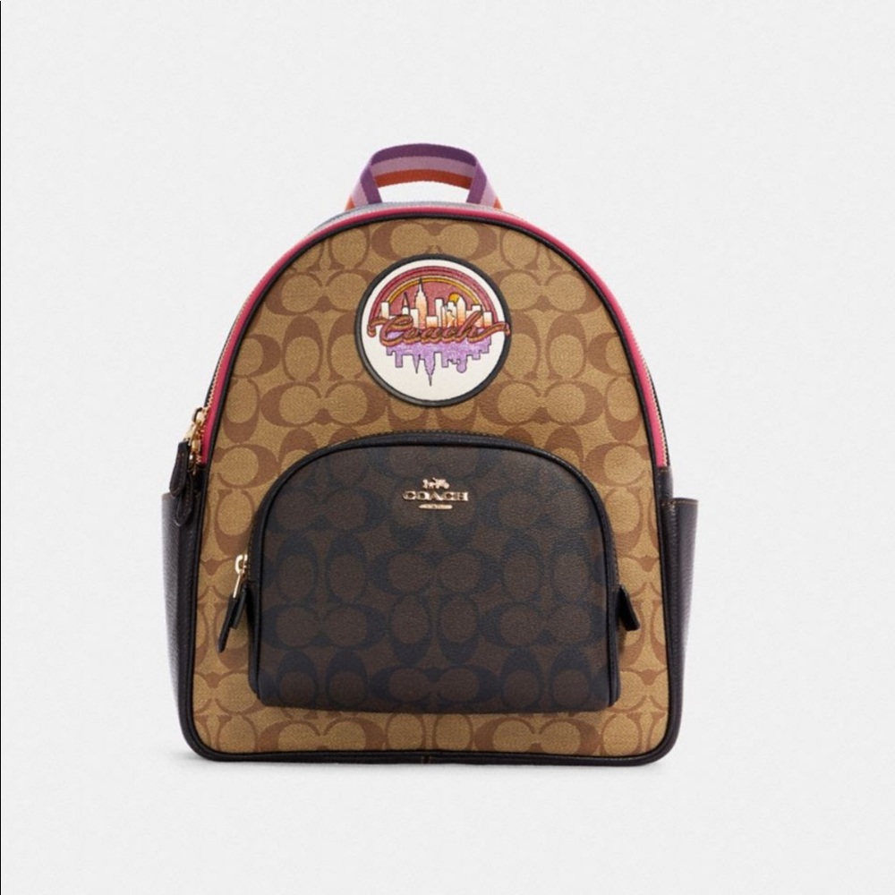 Coach Court Backpack - Blocked Signature Canvas With Souvenir Patch - NWT